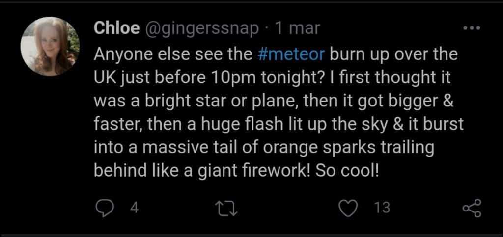 Una "palla di fuoco" nel cielo illumina la notte inglese
